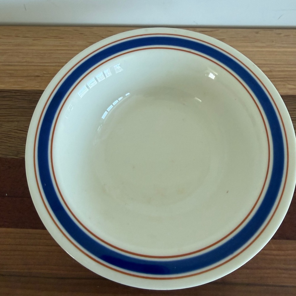 Vintage Syracuse China Old Ivory Red Blue Stripped Bowl